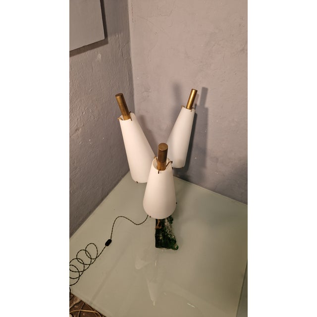 Table Lamp in Brass and Green Glass with 3 Lampshades by Roberto Giulio Rida, 2000s, in Very Good conditions. Designed...