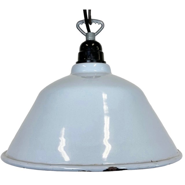 French Industrial Grey Enamel Factory Pendant Lamp, 1960s For Sale - Image 14 of 14