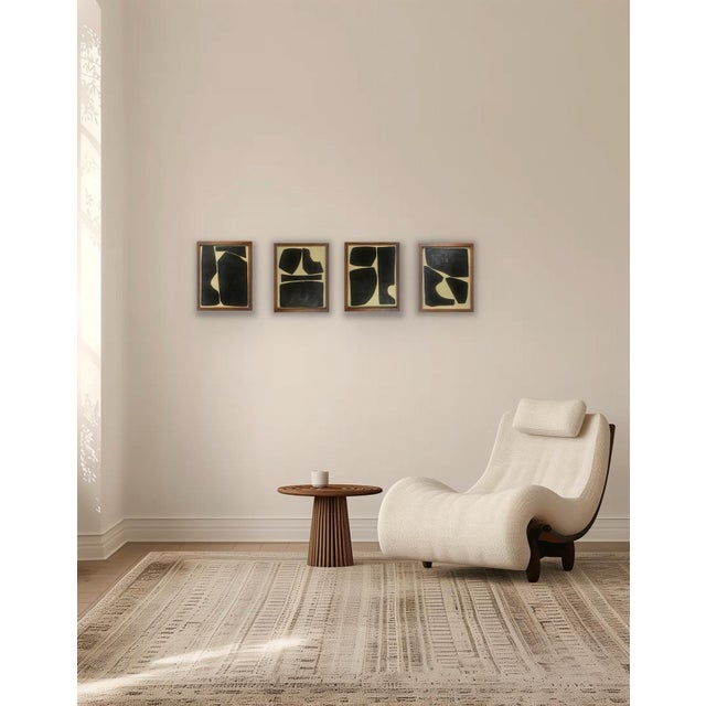 Mid-Century Modern "Elementi" Contemporary Abstract Set of Four Minimalist Paintings on Cotton Paper by Artist r.k. Red For Sale - Image 3 of 8
