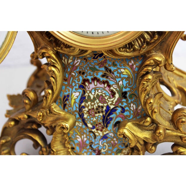 Clock in Bronze and Cloisonné Enamels, 1940s For Sale - Image 4 of 18
