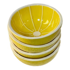 1960s Set of 4 Vintage Mid-Century Modern Japanese Yellow Ceramic Citrus Bowls (4.5"d)