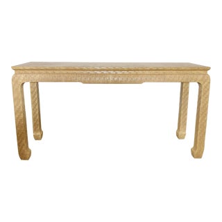 Baker Furniture Lacquered Chinoiserie Ming Style Grass Cloth Console Table For Sale