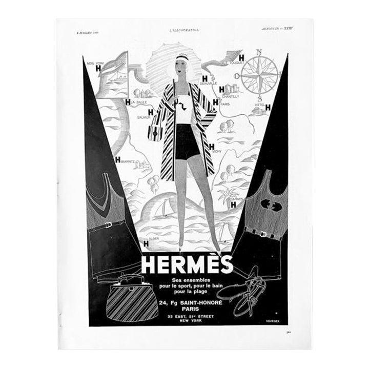Original 1930 French Vintage Art Deco Hermès Beach-Sport Fashion