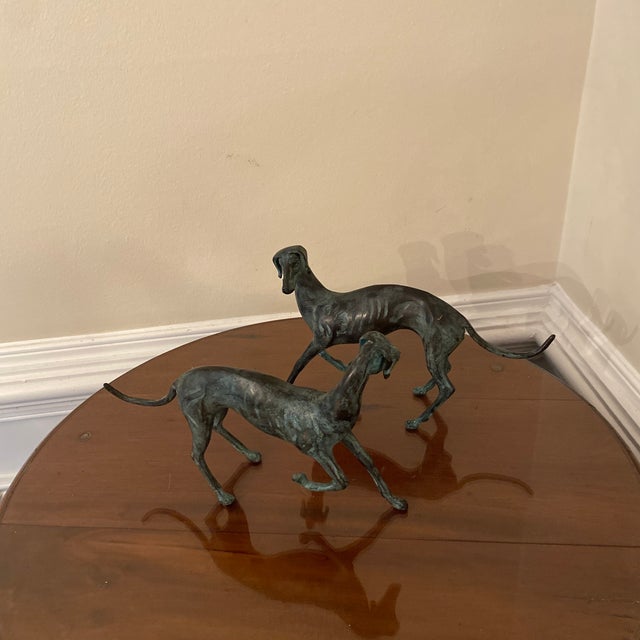 Beautiful vintage pair of bronze whippets freestanding, Good size and look to them patina due to age