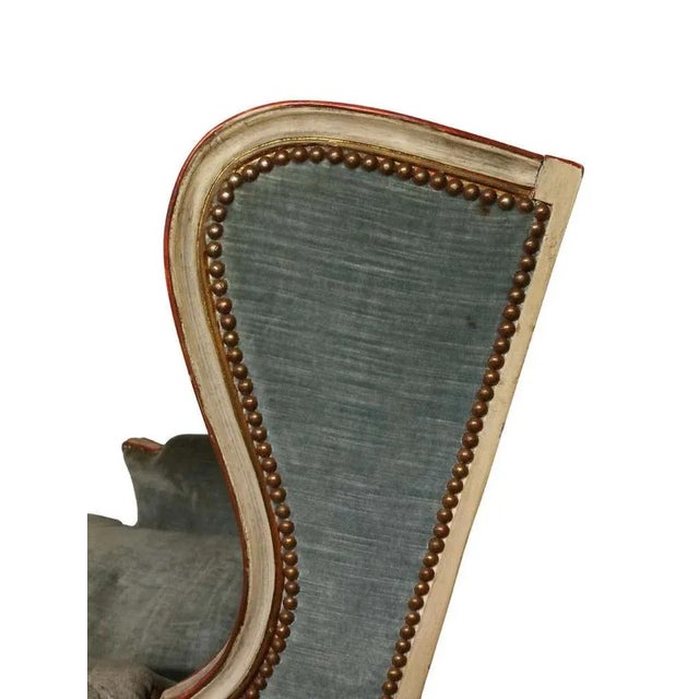 19th Century Louis XV Bergere Armchair in Blue Velvet For Sale - Image 5 of 9