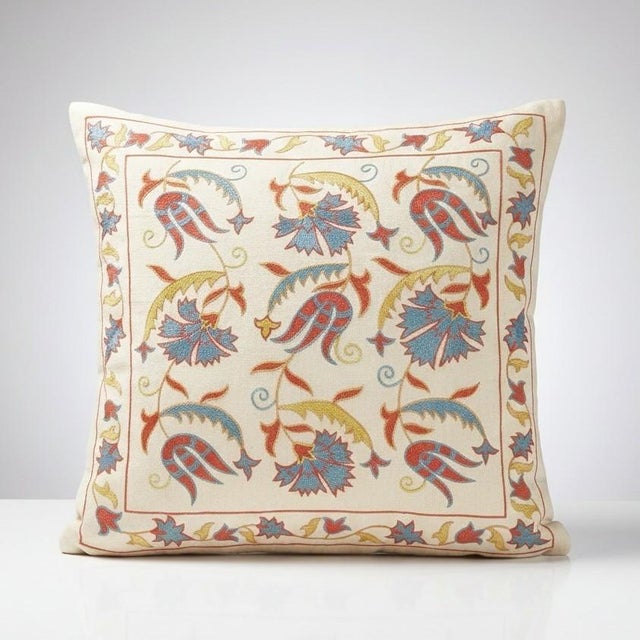 Modern 20"x20" 100% Silk Embroidered Cushion Cover. New Toss Pillow. Modern Lace Pillow For Sale - Image 3 of 5