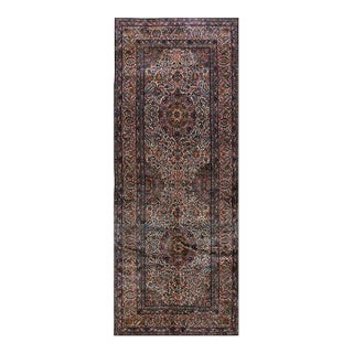 1920s Antique Floral Handknotted Wool Persian Kerman Hallway Runner Carpet Rug For Sale
