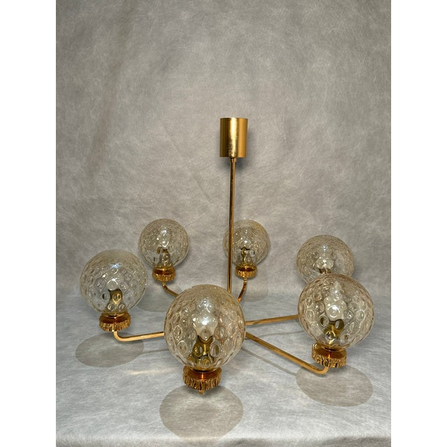Italian 6-Glass Bowl Chandelier with Gilt Frame, 1970s For Sale - Image 15 of 16