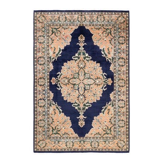 Vintage Moroccan Hand Knotted Wool Area Rug, Navy Blue - 6'1" X 8'10" For Sale