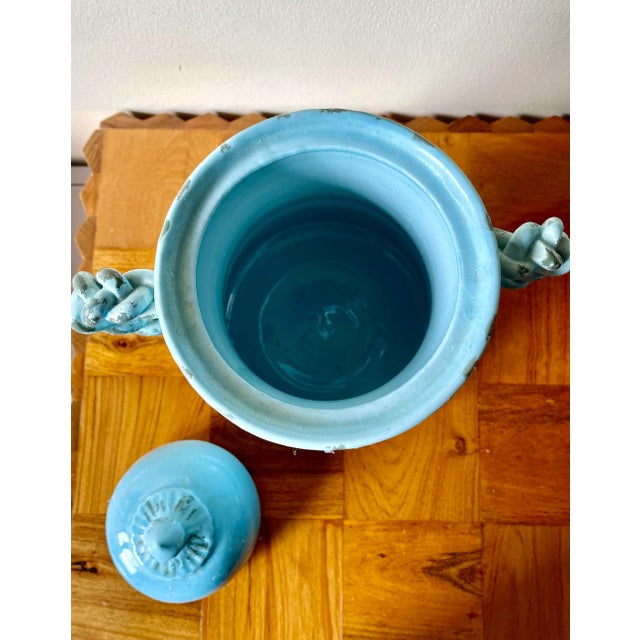 Global Views Vintage, Italian Blue Distressed Urn With Lid For Sale - Image 4 of 6