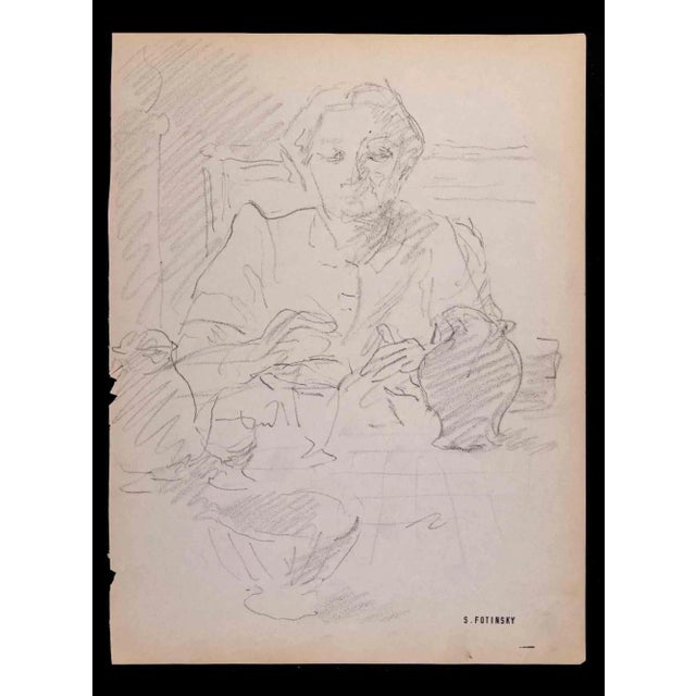 The potter is an artwork realized by Serge Fotisnky (1887-1971) , in 1947 ca. Drawing in pencil. Pad signature in the...