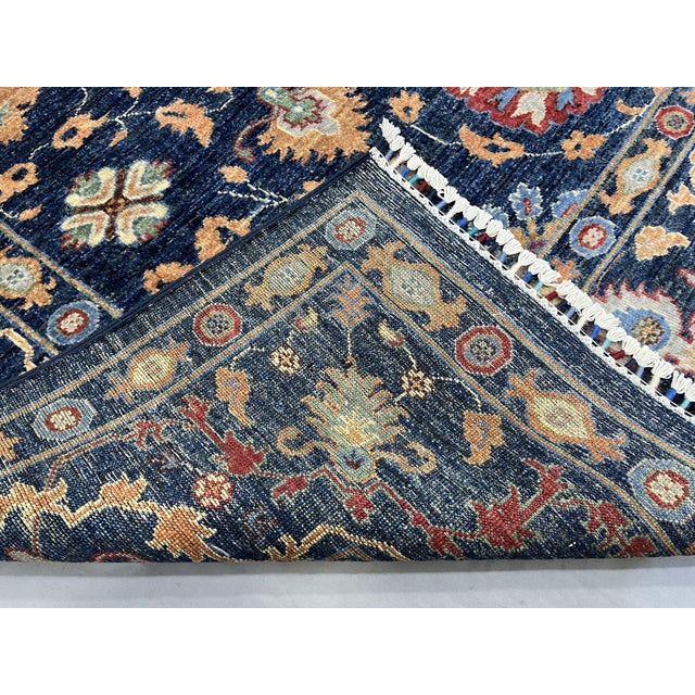Navy Blue Afghan Sultani Natural Dye Wool Rug, Persian Floral Botanical Design, 8′2″ × 9′11″ For Sale - Image 13 of 16