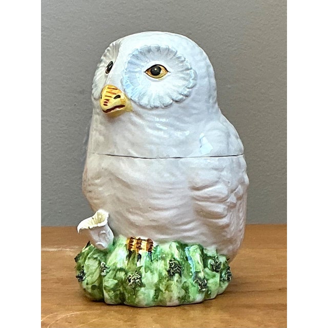 White Vintage Italian Owl Ceramic Lidded Trinket Box For Sale - Image 8 of 12