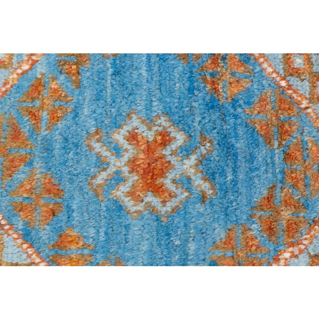 2020s Modern Moroccan Style Hand-Knotted Wool Area Rug in Sky Blue and Terracotta For Sale - Image 5 of 12