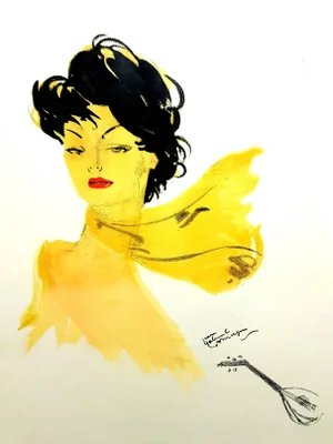 Domergue - Dark Hair Lady with a Scarf - Original Lithograph 1956