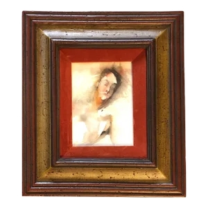 Original Vintage Abstract Watercolor Portrait Painting Vintage Frame Velvet Liner 1970’s