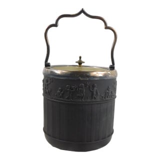 1930s Solid Matte Black Wedgwood Ice Bucket With Lid For Sale