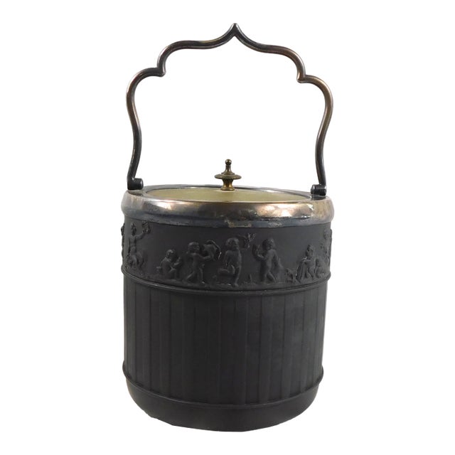 1930s Solid Matte Black Wedgwood Ice Bucket With Lid For Sale