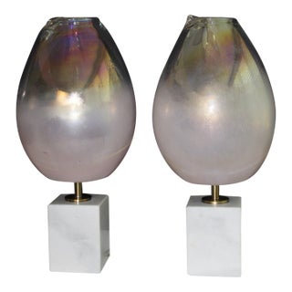 Mid 20th Century Pair of Barovier -Toso Influence Lamps For Sale