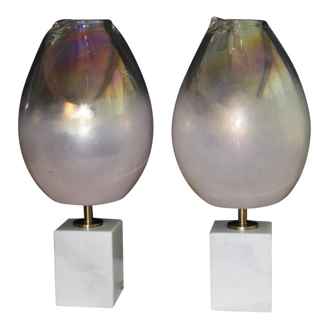 Mid 20th Century Pair of Barovier -Toso Influence Lamps For Sale