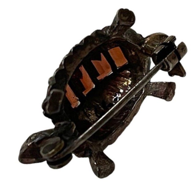 1970s Sterling Silver Marcasite and Baguette Garnet Turtle Brooch For Sale In Los Angeles - Image 6 of 6
