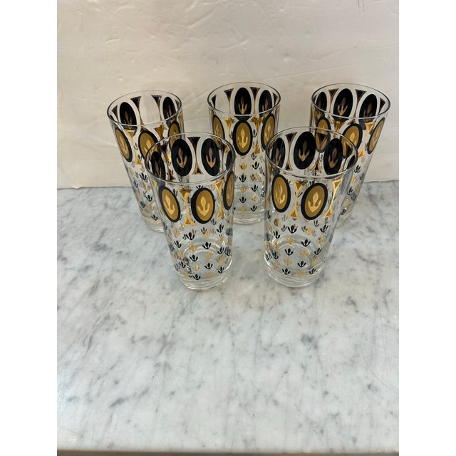 Fred Press 1950s Highball Cocktail Glasses With Applied 24k Gold and Paint Set of 5 Signed For Sale In Miami - Image 6 of 6