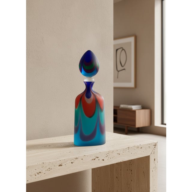 Turquoise Oversized 25" Signed Cenedese Murano Scavo Art Glass Perfume Bottle, 1990 For Sale - Image 8 of 10
