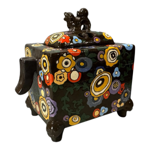 Antique Oriental Influenced Art Deco Covered Potpourri Scent Jar With Foo Dog Lid