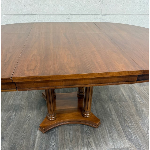 Vintage Neoclassical Regency Revival Walnut Pedestal Dining Table For Sale - Image 16 of 17