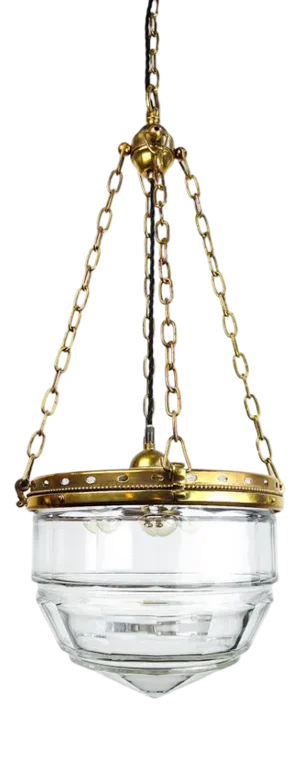 Brass Diamond Shaped Clear Glass Bowl Pendant Light by B.A.G. Turgi, 1920s