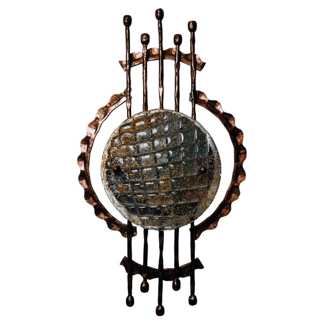 Brutalist Copper and Glass Wall Lamp, Germany, 1970s For Sale