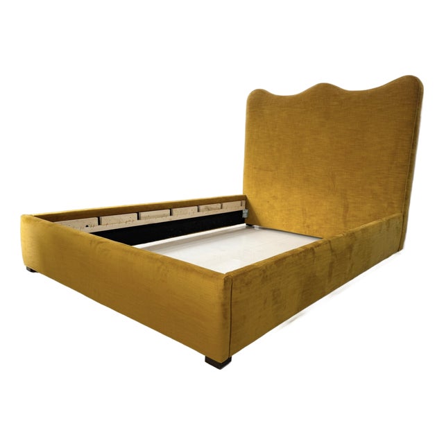 Custom Swirl Headboard | Velvet Platform Bed | Statement Bedroom Furniture | Handmade in Ca For Sale