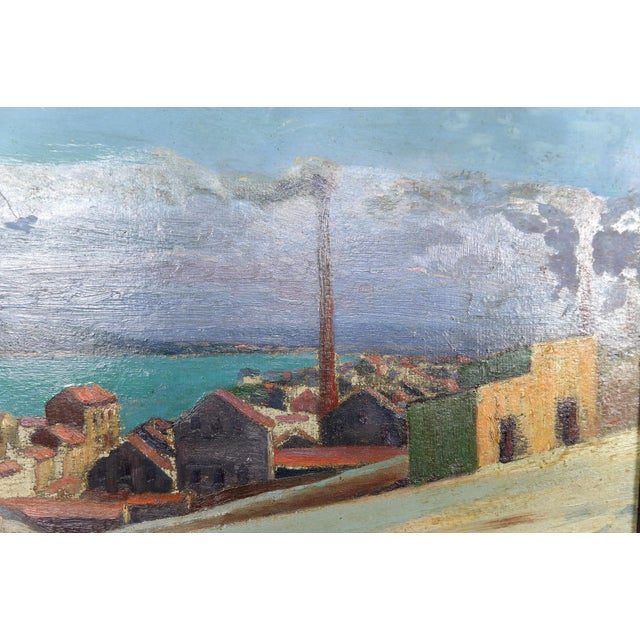 Mediterranean Coastal Town, France, 1930, Oil on Panel, Framed For Sale - Image 7 of 15