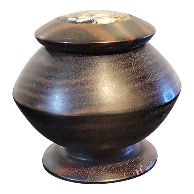 Hand Turned Tabacco Jar Wooden With Leopard For Sale