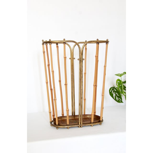 1950s Mid-Century Modern Brass and Bamboo Umbrella Stand, Italy, 1950s For Sale - Image 5 of 7