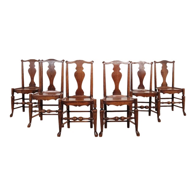 Set of Six Oak Lancashire English Chairs, 19th Century or Earlier For Sale