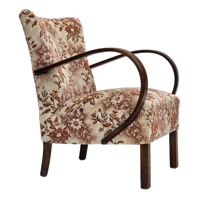 Art Deco Danish Armchair in Furniture Velour and Beech Wood, 1950s For Sale