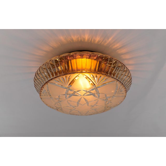 Mid-Century Modern Amber Bubble Cut Glass Flush Mount, 1960s For Sale - Image 6 of 9