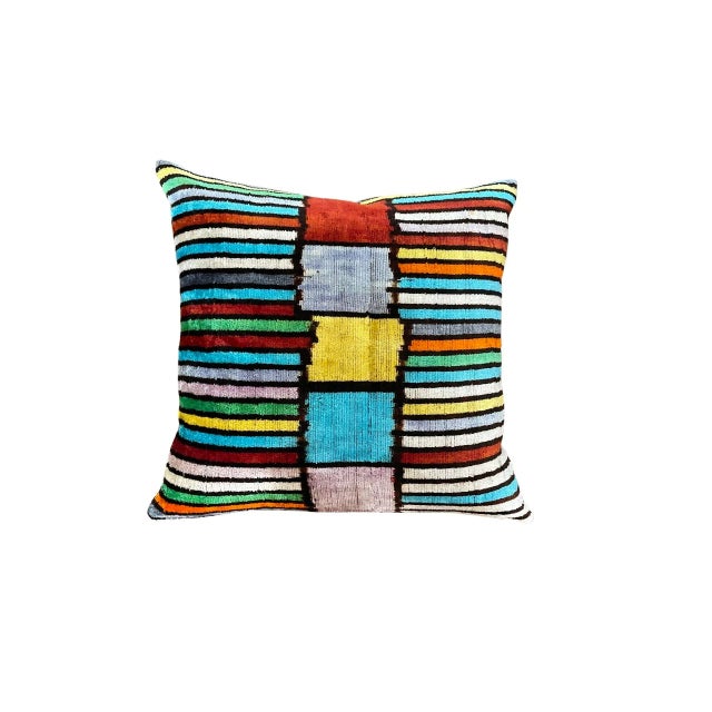 Silk Ikat Stripe Colorblock Pillow For Sale - Image 10 of 10
