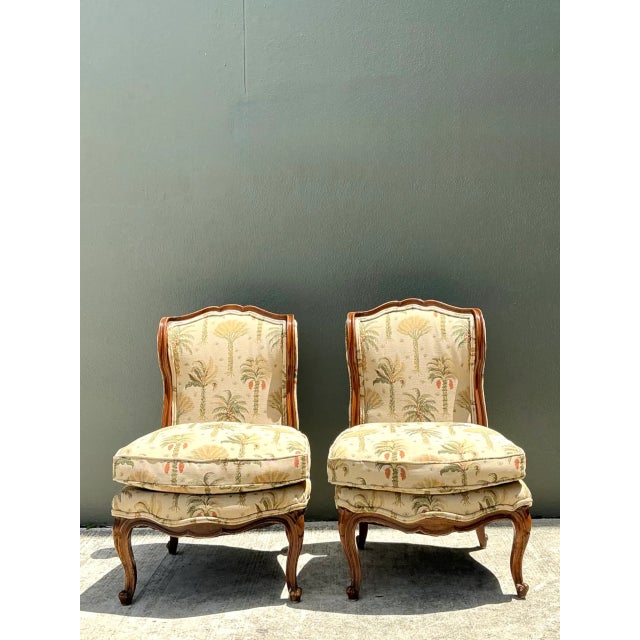 Vintage Palm Print Fabric Slipper Chairs - Pair For Sale - Image 4 of 12