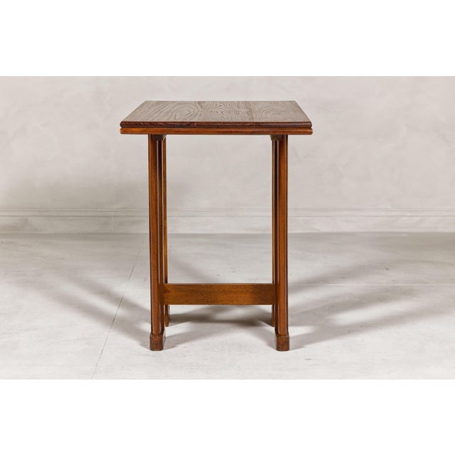 Midcentury Wooden Console Table with Art Deco Inspired Base For Sale - Image 4 of 12