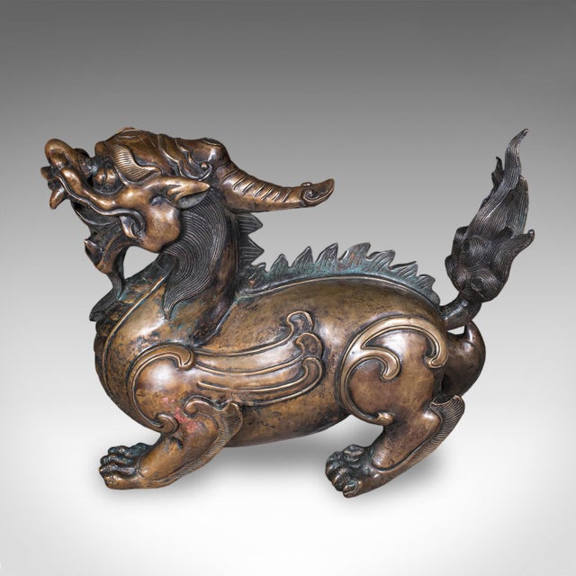 Large Vintage Pixiu Statue, Oriental, Bronze, Mythological, Figure, Feng Shui For Sale - Image 4 of 12