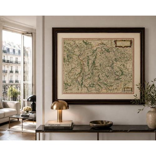 Gold Antique Map of Nevers, Nivernais and Morvan from Blaeu, France, 1642 For Sale - Image 8 of 9