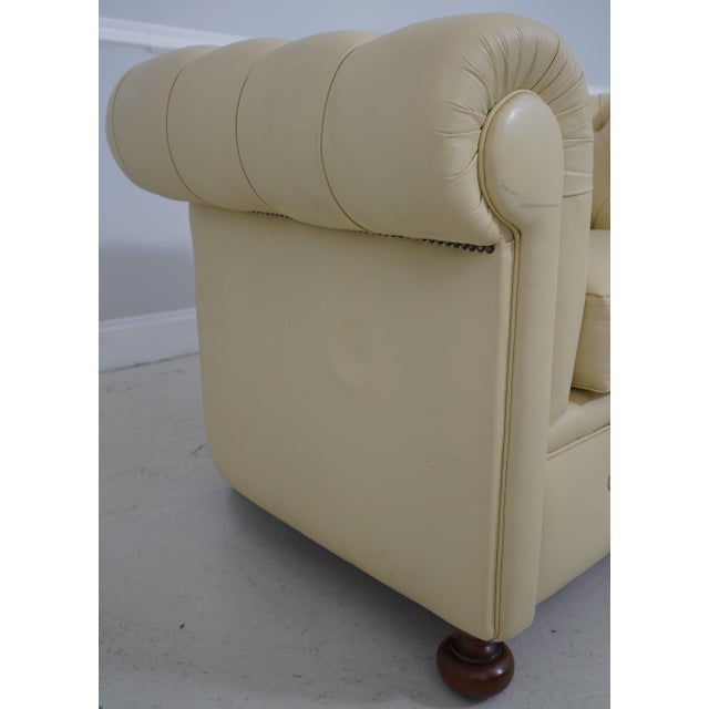 Cream Pair Creme Color Leather Chesterfield Chairs For Sale - Image 8 of 18