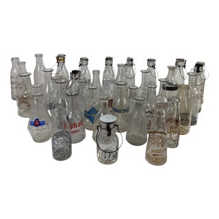 Antique French Glass Bottles of Wine, Liquor and Milk, 1890s, Set of 42 For Sale