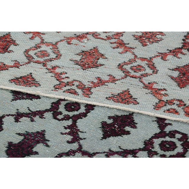 Textile Vintage Zeki Müren Rug in Blue With Burgundy Floral Trellis | Rug & Kilim For Sale - Image 7 of 7