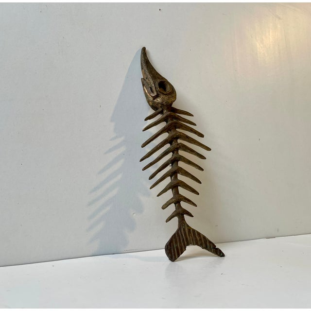 Brown Brutalist Danish Sculpture of a Fish Skeleton in Bronze, 1980s For Sale - Image 8 of 12