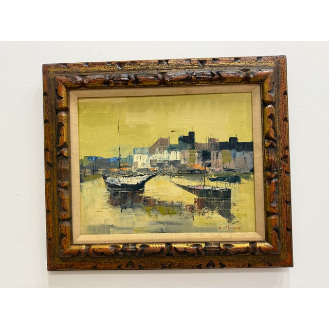 Mid 20th Century Vintage Midcentury Harbor Scene Signed Collins For Sale - Image 5 of 8