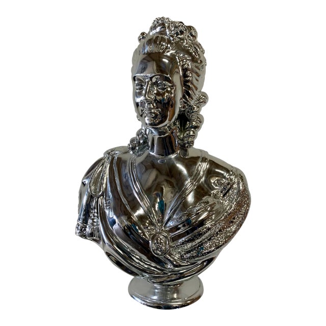 Vintage Marie Antoinette Bust in Silver Metallic Finish Resin For Sale