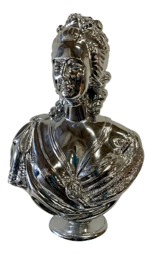Vintage Marie Antoinette Bust in Silver Metallic Finish Resin